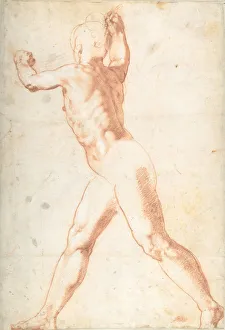 Taddeo Zuccaro Prints: Standing Nude Man (recto); Three Studies of Soldiers (verso), 1550