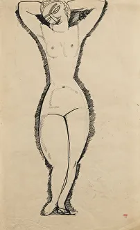 Standing Nude with Raised Arms, 1911. Artist: Modigliani, Amedeo (1884-1920) Standing Nude with Raised Arms, 1911. Artist: Modigliani, Amedeo (1884-1920)