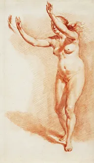 Velde Adriaen Van De Prints: Standing Nude Woman with Upraised Arms