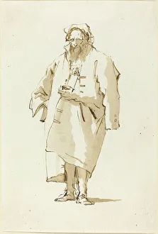 Greatcoat Prints: A Standing Oriental Wearing a Greatcoat, 1753/1762. Creator: Giovanni Battista Tiepolo