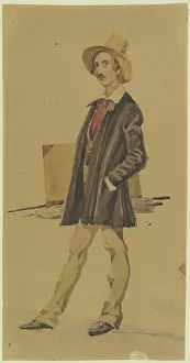 Umbrella Prints: Standing painter with painting equipment (brushes)