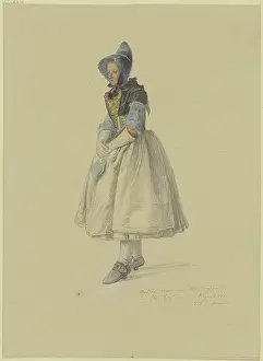 Wove Paper Prints: Standing peasant woman in her Sunday best facing left