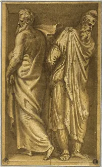 Laid Card Prints: Two Standing Prisoners in a Niche, c.1549. Creator: Bernardino Campi