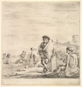 Standing sailor in center talking to a seated Levantine man to left, seen in profil Standing sailor in center talking to a seated Levantine man to left, seen in profil