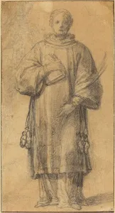 Heightened Prints: A Standing Saint Holding a Book and a Palm Frond. Creator: Unknown