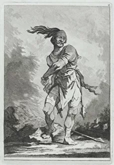 Swiss Gallery: Standing Soldier Drawing his Sword, 1764. Creator: Matthias Pfenninger