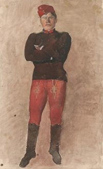 Standing soldier with folded arms, 1880-1910. Creator: Ladislav Mednyanszky
