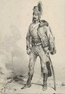 Standing soldier with his jacket on one shoulder, mid-19th century. Creator: Victor Adam