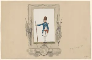 Langendijk Jan Antony Prints: Standing soldier in ornamental frame, 1790-1818. Creator: Jan Antony Langendijk