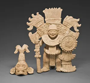 Veracruz Prints: Standing Warrior Figure with Removable Mask and Headdress, A. D. 700 / 1000