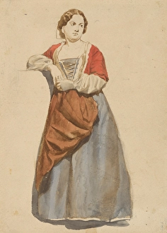 1851 Prints: Standing woman in Albanian costume, 1851-1853. Creator: Vojtech Klimkovic