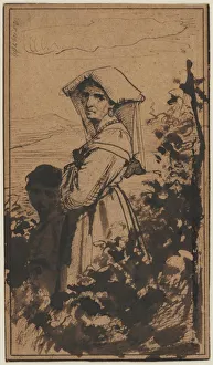 Brush And Brown Wash Prints: Standing Woman and Child, 2nd half 1800s. Creator: Carl Bloch (Danish, 1834-1890)
