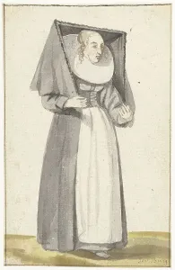Munster Prints: Standing woman in the dress of Münster, 1645. Creator: Anna ter Borch