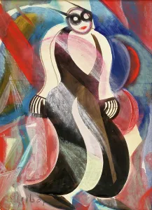 Watercolor Prints: Standing woman in evening dress. Creator: Scheiber, Hugo (1873-1950)