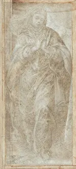 Lippi Filippino Prints: Standing Woman with Her Hands Clasped in Prayer, c. 1488. Creator: Filippino Lippi