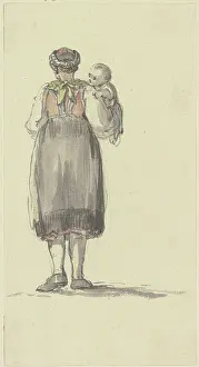 Locals Prints: Standing young peasant woman, with a child in her arms