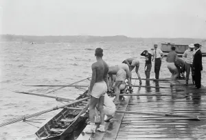 Stanford University crew, Hudson River, New York, near Poughkeepsie, between c1910 and c1915. Creator: Bain News Service