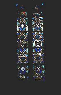 Stained Glass Prints: Star of David in stained glass church window, Barcelona, Spain