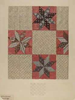 Stitching Prints: Star Design Comforter, c. 1937. Creator: Lloyd Charles Lemcke