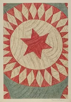 Star Shaped Gallery: Star & Ring Quilt, c. 1938. Creator: Manuel G. Runyan