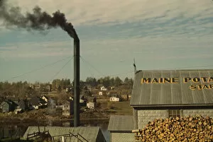 Chimneys Collection: A starch factory along the Aroostook River, Caribou, Aroostook County, Maine. 1940