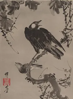 Kawanabe Kyosai Prints: Starlings on a Branch, ca. 1887. Creator: Kawanabe Kyosai