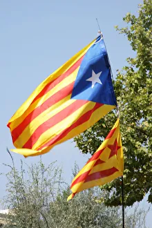 Starred flag (Estelada), National Day of Catalonia, Barcelona, 11-09-2014. Creator: LTL