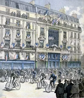 Start of the Paris-Brest-Paris cycle race, 1891. Artist: F Meaulle