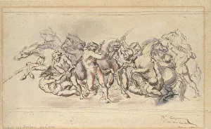 Stampede Prints: Start of the Race of the Barberi Horses, Rome, 1860. Creator: Jean-Baptiste Carpeaux