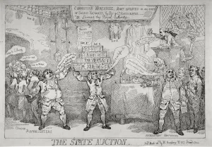Charles Fox Prints: The State Auction, 1784. Artist: Thomas Rowlandson