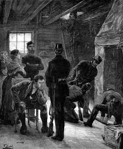 Pleading Prints: The State of Ireland: searching for arms, 1881. Creator: W. I. Mosses