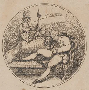 Lord North Gallery: The State Watchman Discovered by the Genius of Britain Studying Plans for the