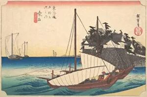 Reisho Tokaido Gallery: Station Forty-Three: Kuwana, Seven-Ri Ferry at the Port, from the Fifty-Three Stati