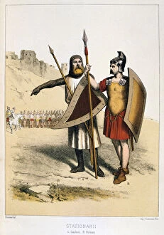 Military Equipment Gallery: Stationarii, a Gaul and a Roman, c1887 Artist: Francois Cudet