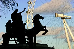 London Landmarks Collection: Statue of Boudicca, The London Eye, London