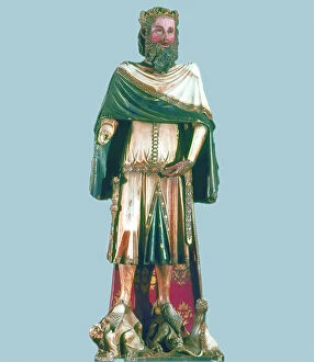 Charlemagne Collection: Statue of a King or of St. Charlemagne, polychromed alabaster sculpture c. 1350
