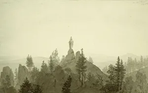 Brush Drawing Prints: Statue of the Madonna in the Mountains, 1804. Creator: Caspar David Friedrich