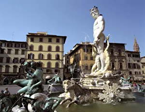 Bartolommeo Prints: Statue of Neptune, Fonte del Nettuno in the Piazza della Signoria, Florence, Italy