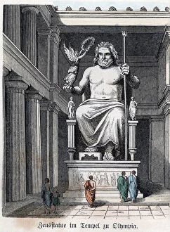 Images Dated 17th May 2016: Statue of Olympian Jupiter in a Greek temple. Coloured engraving, 1865