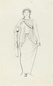 Statue on the Pediment over the West Front of a Temple at Egina, published 1829. Creator: W Walton