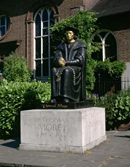 Chelsea Prints: Statue of Sir Thomas More in front of Chelsea Old Church, Cheyne Walk, London
