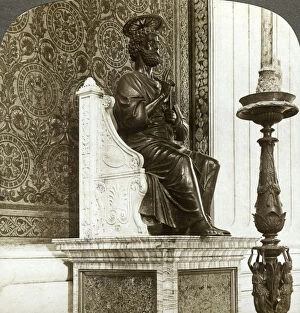 Statue of St Peter, St Peters Basilica, Rome, Italy.Artist: Underwood & Underwood