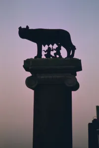 Statue of the wolf suckling Romulus and Remus