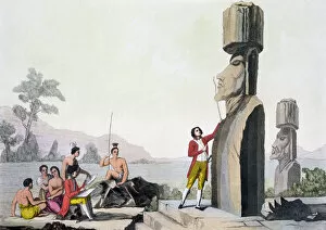Captain Cook Collection: Statues on Easter Island, late 18th century. Artist: C Bottigella