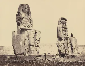 Burial Chamber Prints: The Statues of the Plain, Thebes, 1858. Creator: Francis Frith