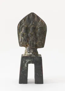 Qi Dynasty Prints: Statuette: Buddhist trinity, Period of Division, 556. Creator: Unknown