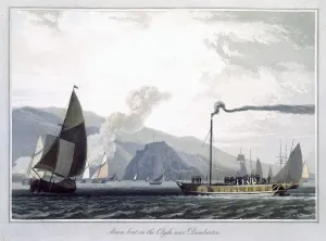 Firth Of Clyde Prints: Steam boat on the Clyde near Dumbarton, Scotland, 1829. Artist: William Daniell