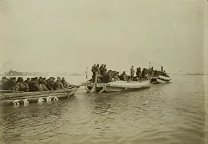 Transit Prints: Steam launch carrying six over-crowded boat loads soldiers to landing