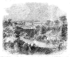 Signals Prints: Steam locomotive approaching a bridge, 1858. Creator: Unknown