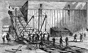 Elevator Prints: Steam-powered ice elevator, Hudson River near New York, USA, 1875